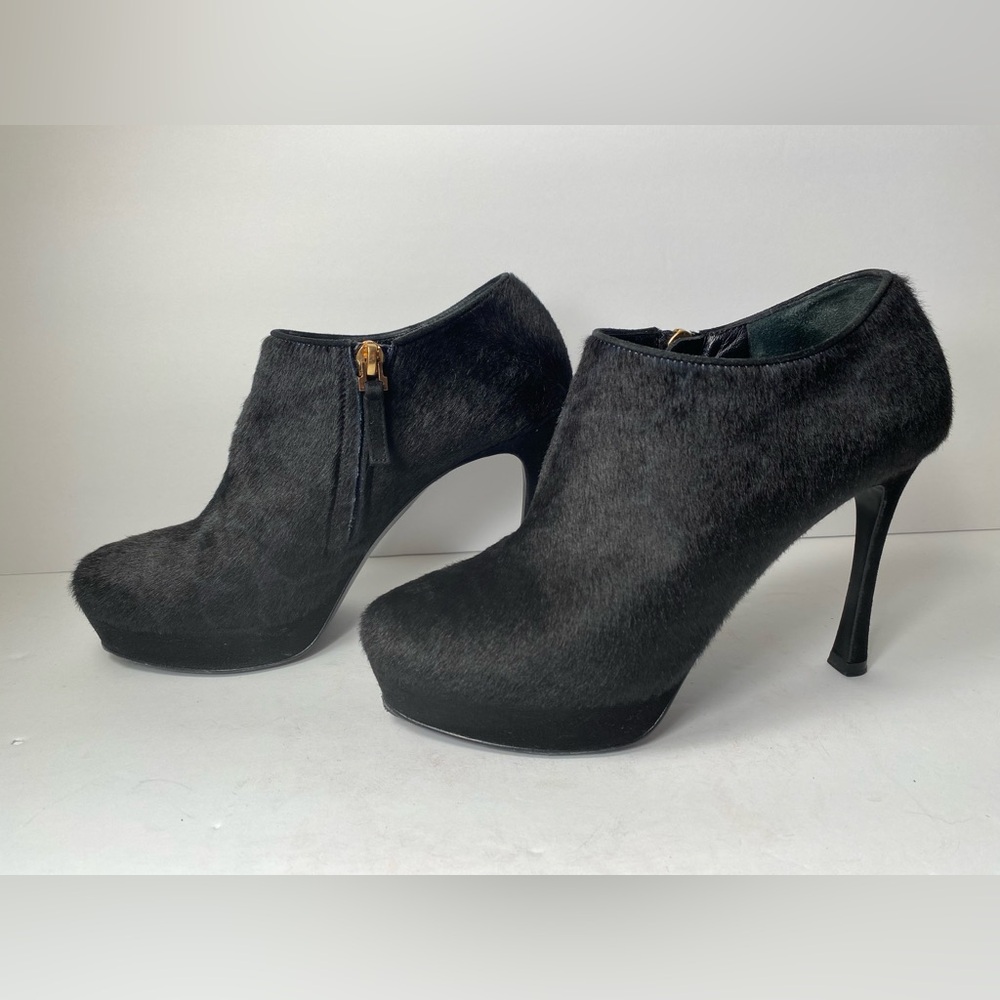 YSL Yves Saint Laurent tribtoo ankle boots ponyhair heels black 37